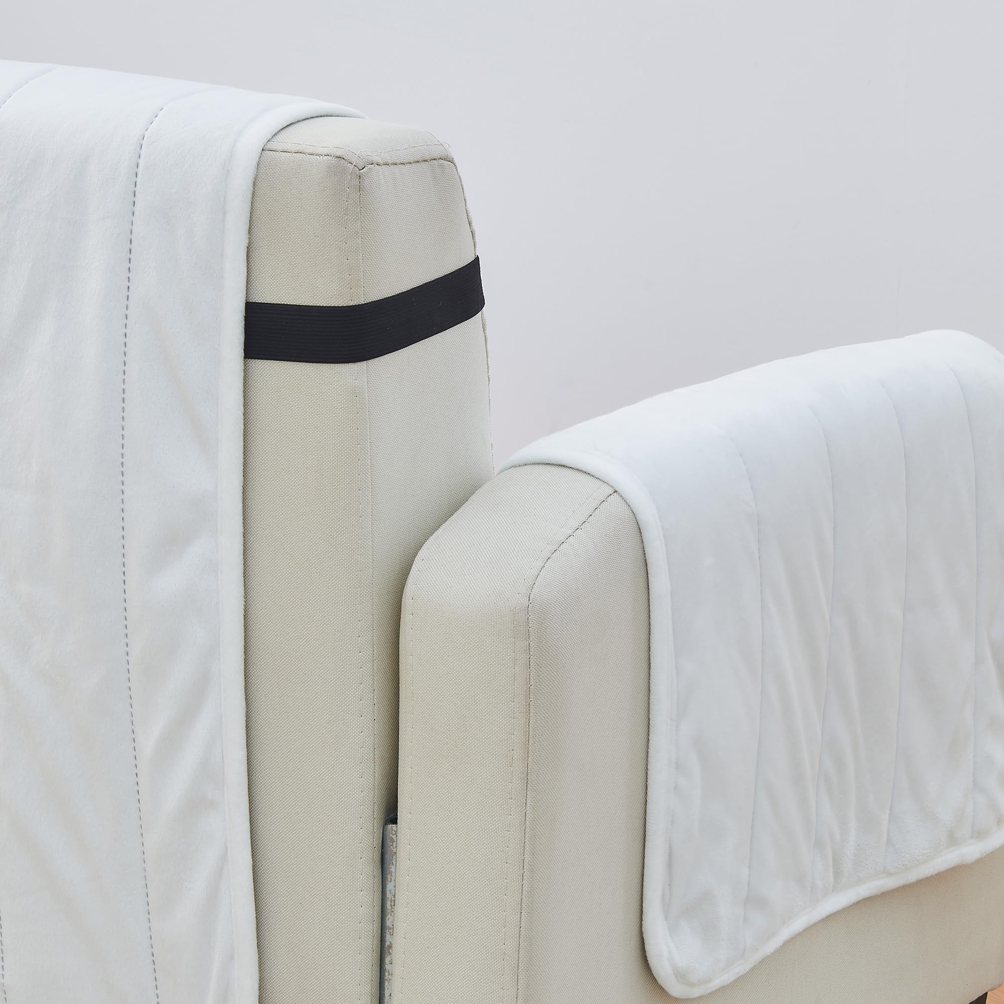 Great Bay Home Velvet Recliner Cover - Washable Slipcover Furniture Protector with Elastic Straps - Furniture Cover for Dogs, Kids, and Pets - Stitched Detail (White)