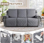 TAOCOCO 100% Waterproof Recliner Sofa Cover, Non Slip Split Couch Covers for Reclining Couches with Elastic Straps, Washable Reclining Sofa Cover Furniture Protector for Kids Pets(3 Seater, Gray)