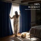 RYB HOME Navy Blue 100% Blackout Curtains for Bedroom 96 inches Long 52 inches Wide, Thermal Insulated &Privacy Assurd Curtains for Boy's Room/Sliding Glass Door/Living Room, 2 Panels