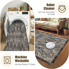 Washable Area Rug 6' x 9' Vintage Traditional Persian Mat - Foldable Distressed Non-Slip Machine Washable Carpet for Living Room Bedroom Kitchen Home Decor - Ebony and Taupe