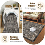Washable Area Rug 8' x 10' Vintage Traditional Persian Mat - Foldable Distressed Non-Slip Machine Washable Carpet for Living Room Bedroom Kitchen Home Decor - Ebony and Taupe