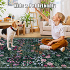 PLHXFR Area Rug Living Room: 4x6 Floral Washable Boho Carpet Dark Green