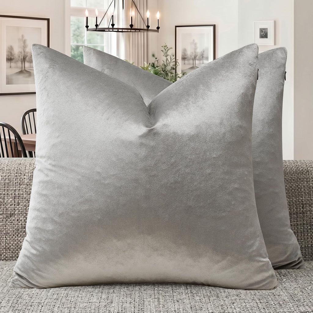 GIGIZAZA Silver Grey Velvet Throw Pillow Covers 24x24 Pack of 2