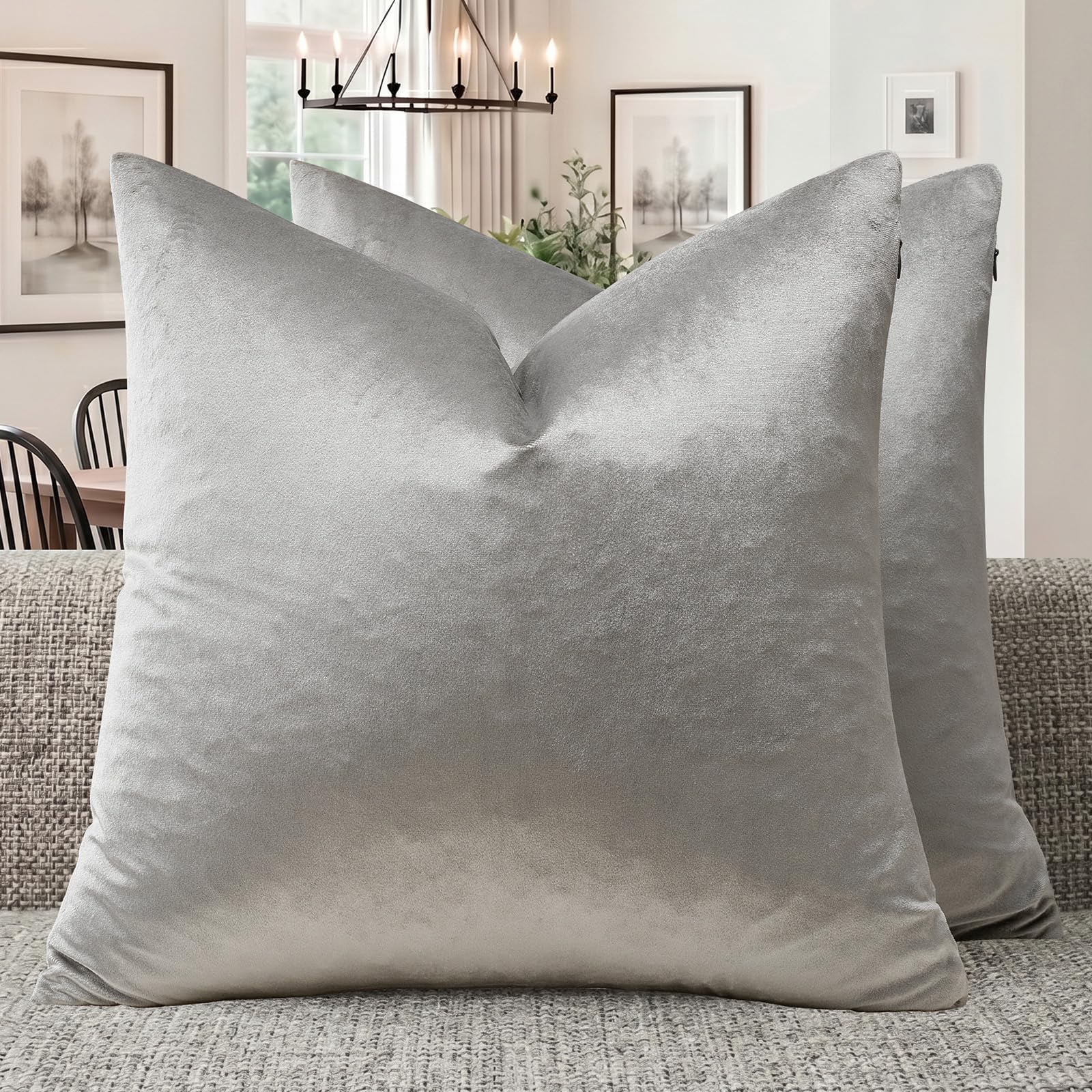 GIGIZAZA Silver Grey Velvet Throw Pillow Covers 24x24 Pack of 2