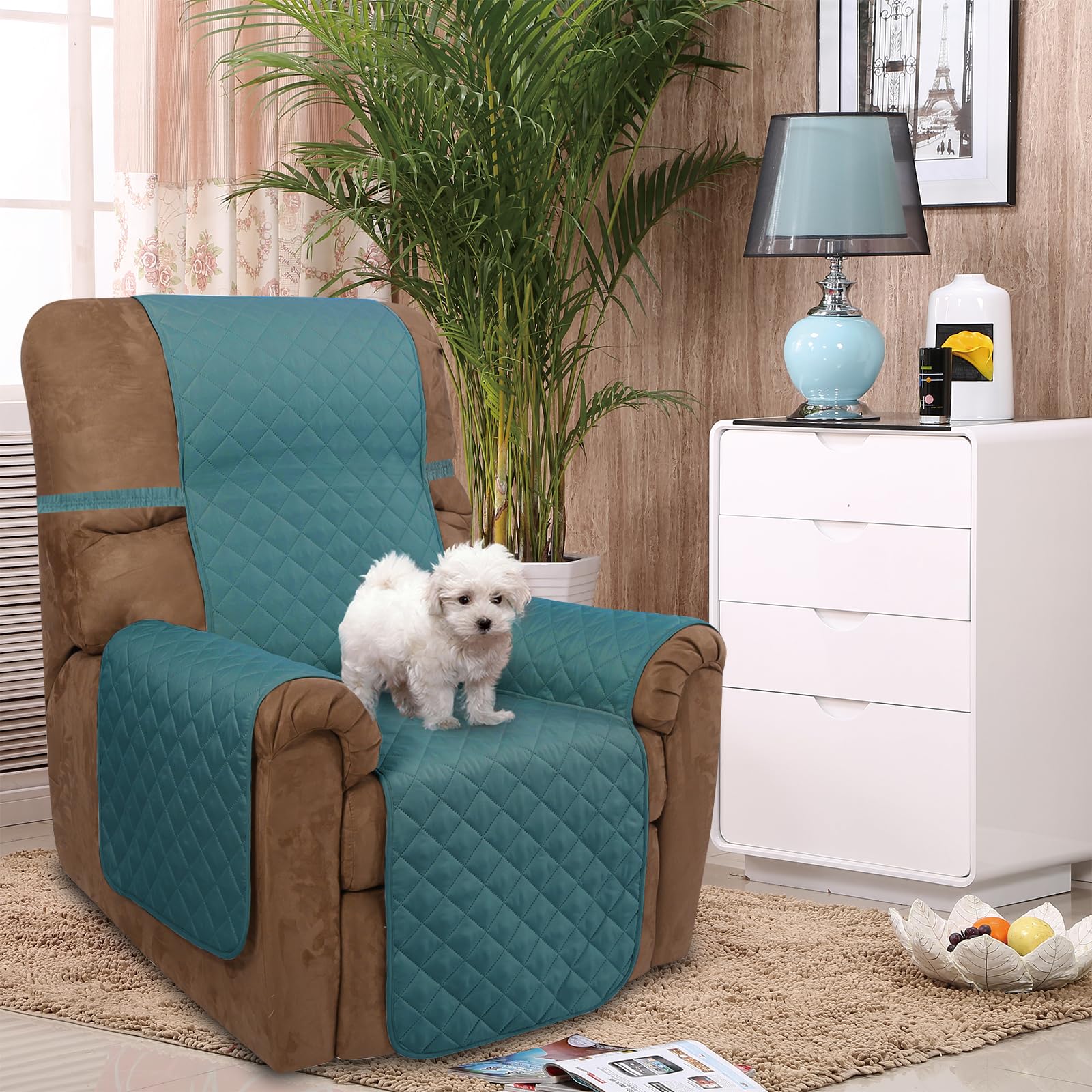 U-NICE HOME Reversible Recliner Chair Covers, Blue/Beige