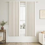 Guken 100% Blackout Linen Short Curtains for Bedroom 58 Inches Long Natural Cream Black Out Curtain Back Tab Thermal Insulated Room Darkening Window Drapes for Living Room 2 Panels Beige Ivory 52x58