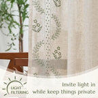 jinchan Belrose Linen Curtains for Bedroom Floral Curtains 84 Inch Length Linen Blend Sage Green Embroidered Drapes Farmhouse Flower Patterned Drapes for Living Room Window Treatments Set 2 Panels