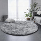 Amdrebio Tie-Dyed Light Grey Round Area Rugs for Living Room, 6x6 Ft, Soft Large Circle Rugs for Bedroom, Big Shag Fluffy Fuzzy Carpet for Kids Room, Modern Floor Circular Rug, Furry Farmhouse Rug