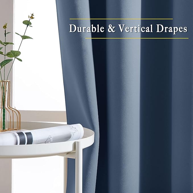 NICETOWN Blackout Curtain Drapes for Living Room - Decorative Thermal Insulated Solid Grommet Top Room Darkening Window Treatments (Stone Blue, 1 Pair, 66 x 72-Inch)