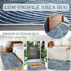 Modern Outdoor Rug - 28" x 43" Front Door Mat Indoor Outside Entrance Non-Slip Washable Outdoor Mat Navy Blue White Ocean Waves Rug for Entryway Kitchen Bedroom Layered Doormat for Front Porch