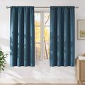 NICETOWN Stone Blue Faux Linen Room Darkening Rod Pocket Curtains 63 inch Length, W42 x L63, Light Blocking Thermal Insulated Noise Reducing Drapes for Bedroom Living Room Farmhouse Decor, 2 Panels