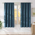 NICETOWN Stone Blue Faux Linen Room Darkening Rod Pocket Curtains 63 inch Length, W42 x L63, Light Blocking Thermal Insulated Noise Reducing Drapes for Bedroom Living Room Farmhouse Decor, 2 Panels
