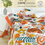 MSGKV Cotton Throw Blanket for Couch Bed 90''x98'', Floral Soft Farmhouse Blanket Spring Decorative Quilt Gifts for Women Muslin