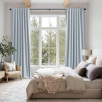 MIULEE 100% Blackout Linen Curtains for Bedroom, Chambray Blue Solid Luxury Decor Thermal Insulation Room Darkening Drapes for Living Room Nursery Back Tab Rod Pocket 42 x 72 Inches, 2 Panels