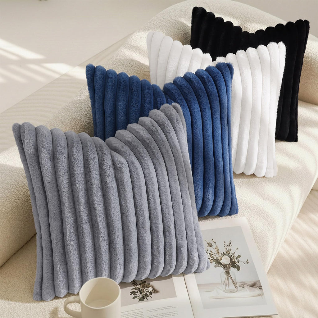 decorUhome Fall Faux Fur Throw Pillow Covers 24x24 Set of 2 Black