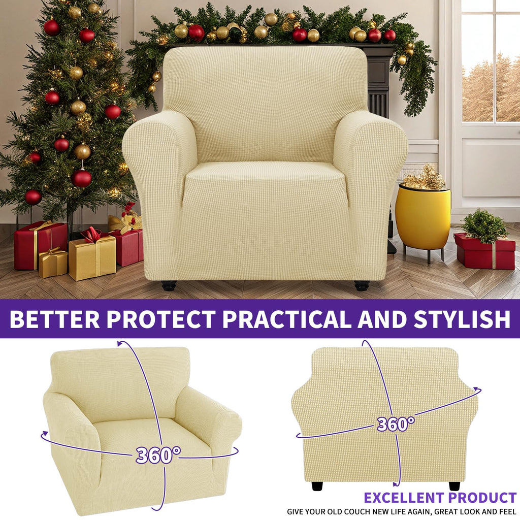 ZNSAYOTX Super Stretch Chair Slipcover Universal Sofa Chair Covers for Living Room Dogs Pet Furniture Protector Spandex Armchair Slipcovers with Anti Slip Foam Sticks (Beige, Chair)