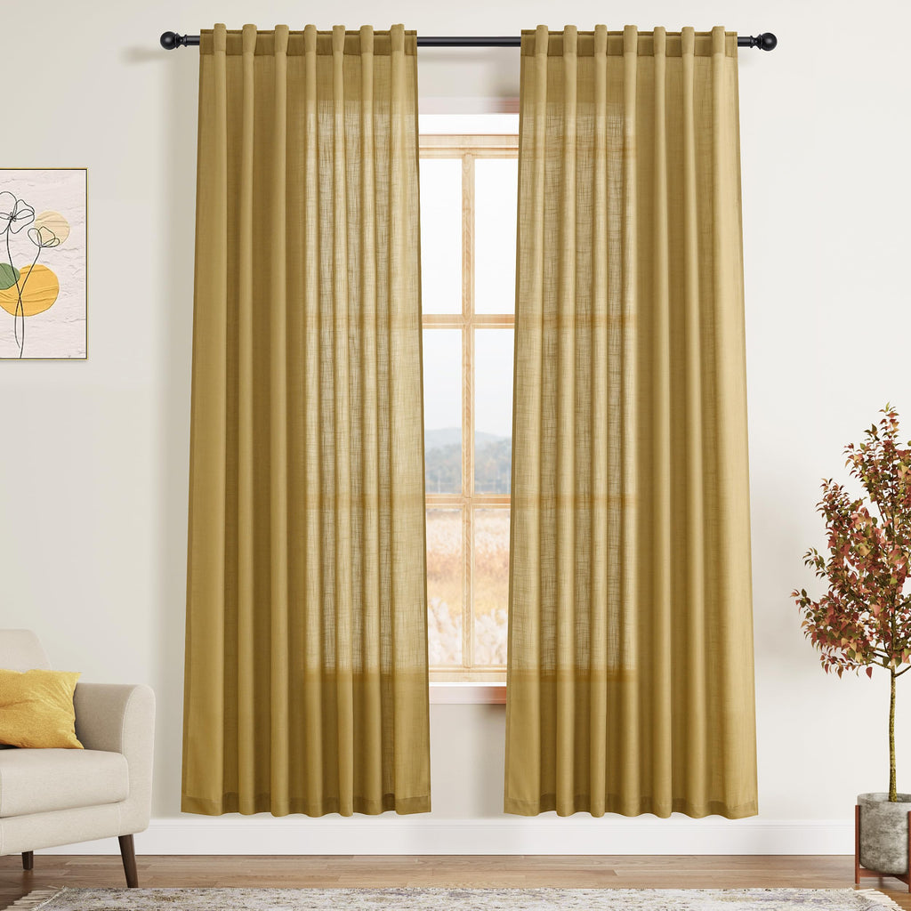 Nanspring Mist Sage Linen Curtains Semi Sheer 96 Inches Long 2 Panels Set for Living Room Back Tab Rod Pocket Light Filtering Drape for Bedroom Modern Farmhouse Coastal Decor Protect Privacy 52x96 — 기타