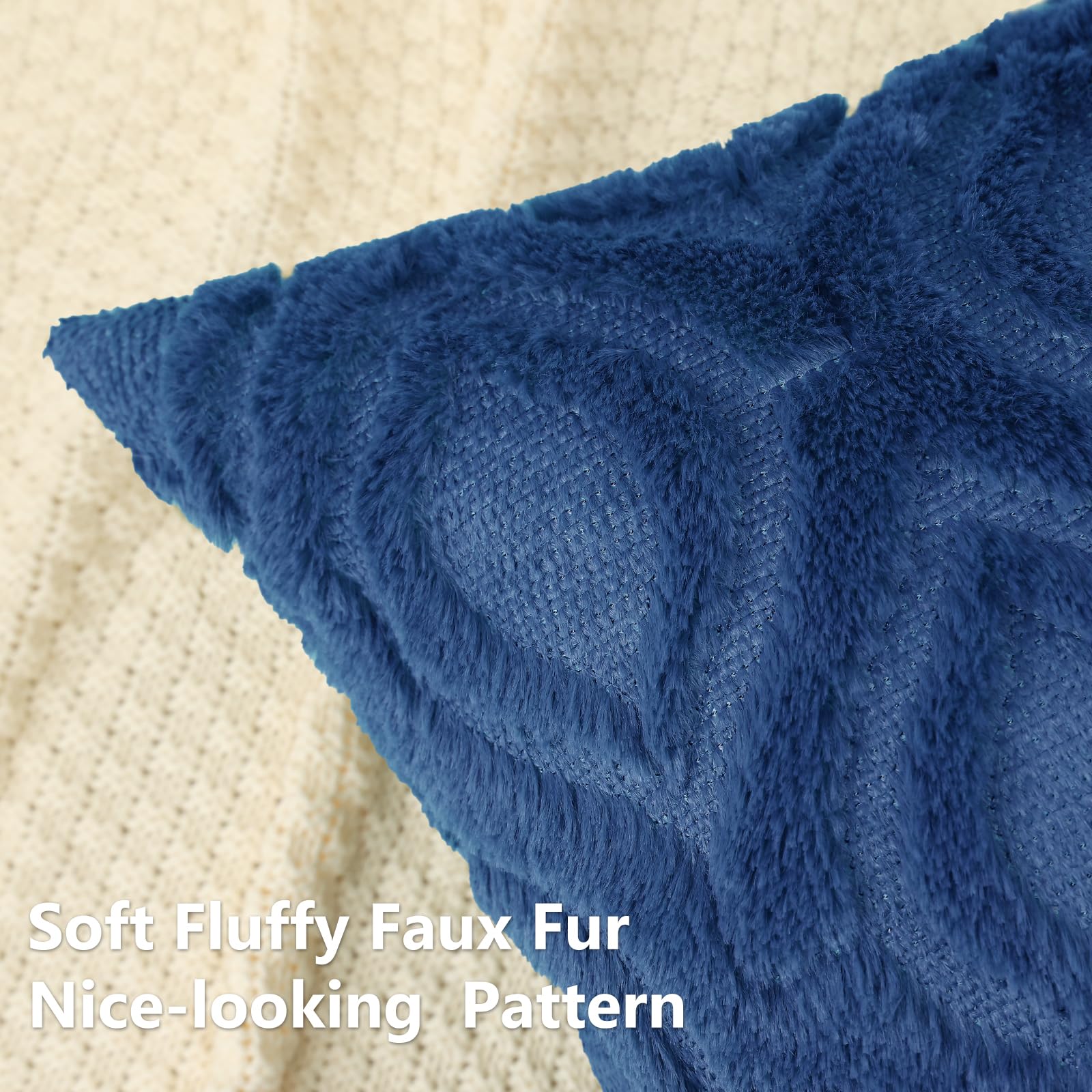 decorUhome Faux Fur Plush Soft Dark Blue Throw Pillow Covers 22x22 Set of 2