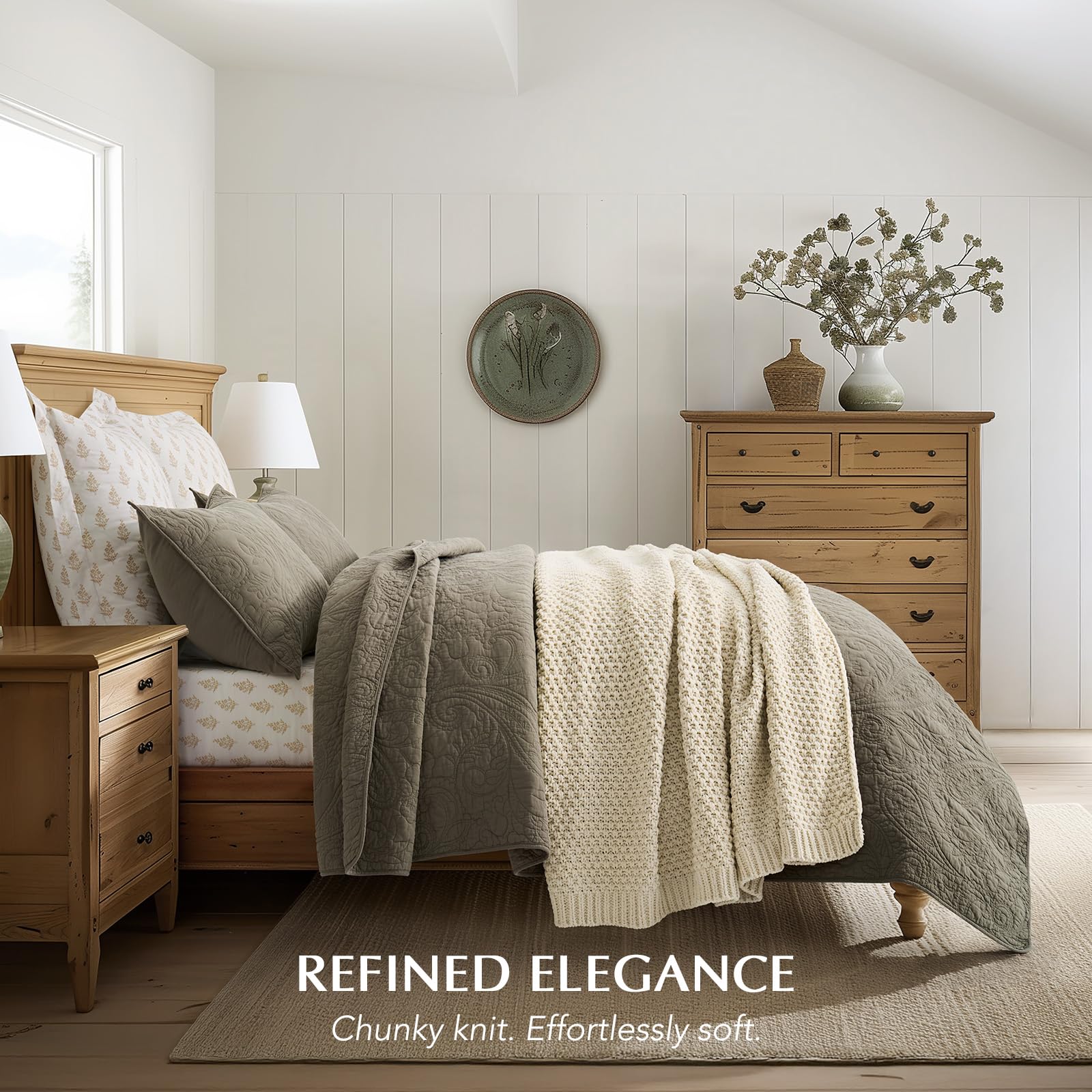 EVERGRACEHOME Chunky Chenille Knit Throw Blanket, 50 x 60, Beige