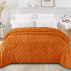 Exclusivo Mezcla Queen Size Flannel Fleece Blanket, Super Soft and Warm Lightweight Checkered Pattern Blanket for All Seasons, 90x90 Inches, Burnt Orange
