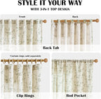 Lazzzy Green Vintage Floral Linen Curtains Farmhouse 38W X 90L 2 Panels