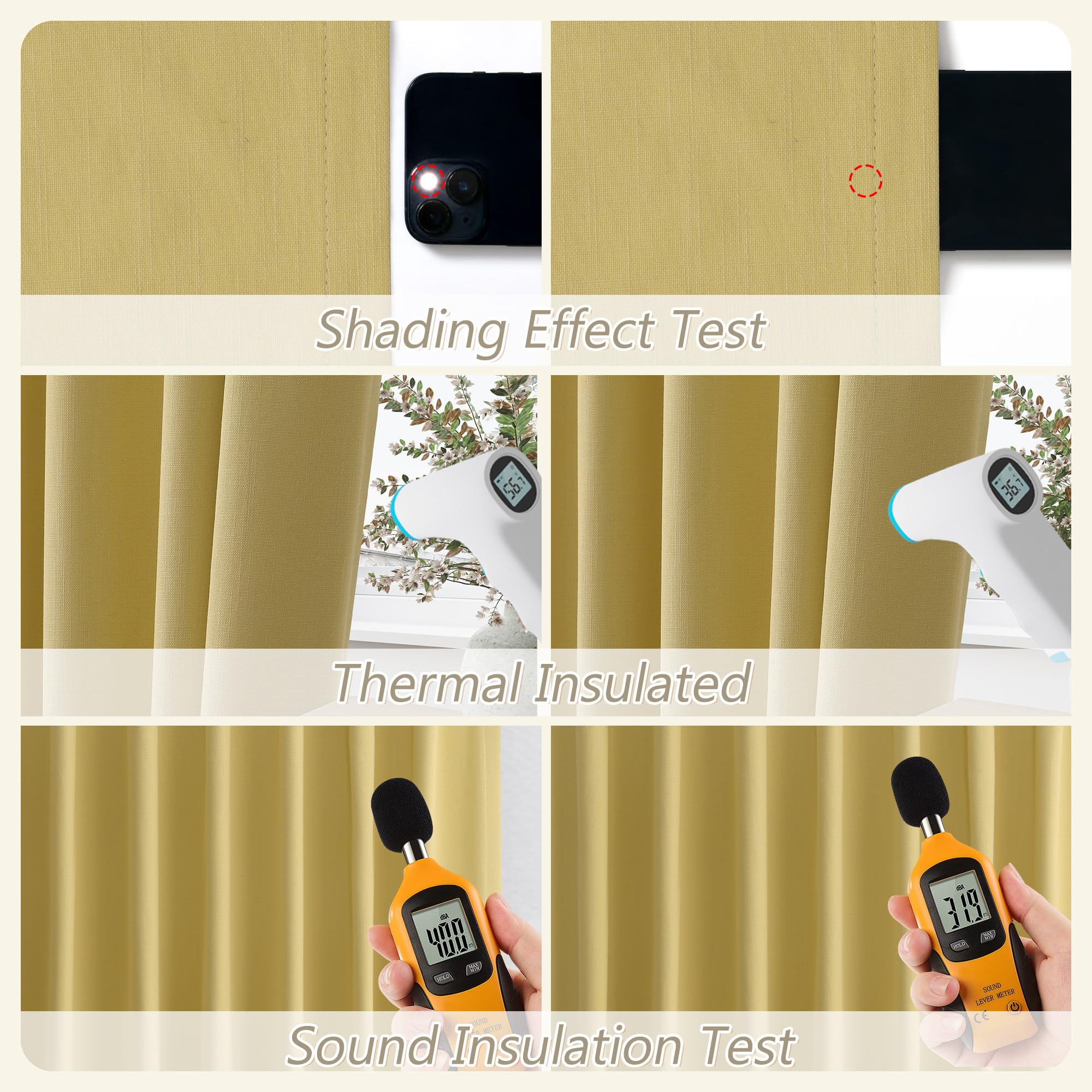 Guken Yellow 100% Blackout Linen Curtains 96 Inch Length 2 Panels Set for Living Room Bedroom Back Tab/Rod Pocket Thermal Insulated Black Out Drapes Room Darkening Window Curtains 96 Inches Long