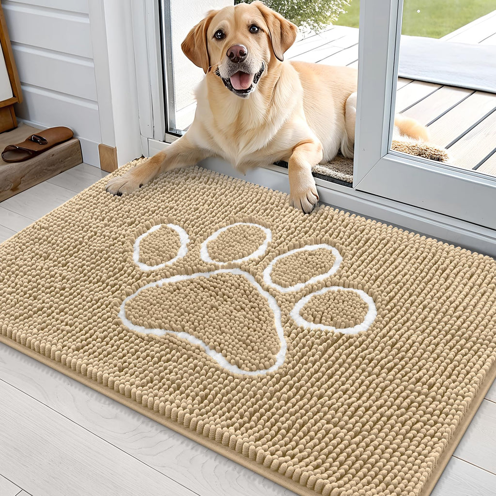 OLANLY Dog Door Mat for Muddy Paws 36x24, Paw Print Design Chenille Mud Mat