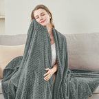 inhand Grey Fleece Queen Blanket for Bed, Super Soft Flannel Cozy Blankets for Adults, Lightweight Leaves Pattern Fuzzy Blanket for Office,Travel, Warm Plush Blankets for All Season, 90x90 Inches