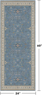 Hazo Haus Boho 2x5 Kitchen Rugs Non Slip - Washable Blue Runner Rug for Bedroom Beside Bed, Laundry Room, Hallway, Non Slip with Rubber Backing, Floral Eclectic Unique Runner Décor