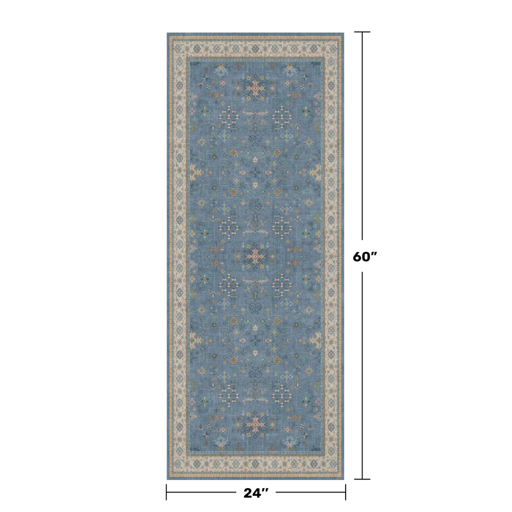 Hazo Haus Boho 2x5 Kitchen Rugs Non Slip - Washable Blue Runner Rug for Bedroom Beside Bed, Laundry Room, Hallway, Non Slip with Rubber Backing, Floral Eclectic Unique Runner Décor