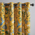Topfinel 48 Inches Long Short Mustard Yellow Blackout Curtains for Cafe Kitchen, Grommet Room Darkening Luxury Floral Lemon Hummingbird Patterned Waverly Colorful Drapes for Living Room Bedroom