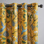 Topfinel 102 Inches Long Mustard Yellow Luxury Curtains for Living Room Bedroom, Blackout Vintage Art Deco Victorian Curtains Floral Lemon Hummingbird Printed Grommet Drape 102 Inch Length