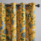 94 Inches Long Custom Satin Window Treatments,Retro Art Deco Floral Hummingbird Patterned Pretty Elegant Mustard Yellow Light Blocking Grommet Curtains Two Pages Curtains for Bedroom Playroom Room