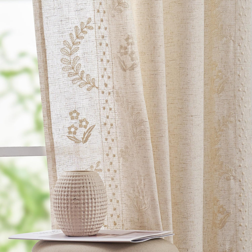 jinchan Floral Linen Curtains 84 Inch Farmhouse Back Tab 2 Panels