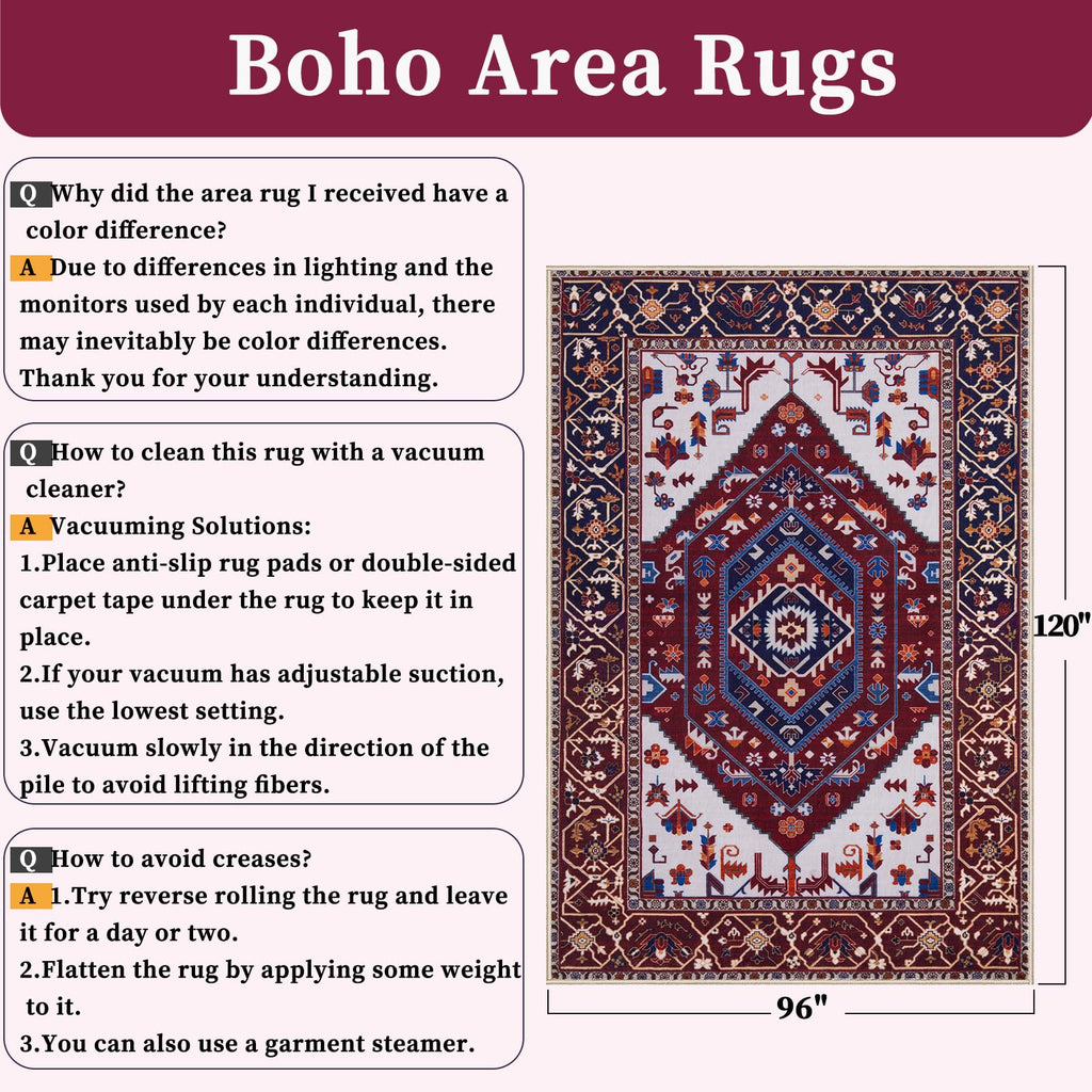 SERISSA 8x10 Washable Non Slip Boho Area Rug for Living Room