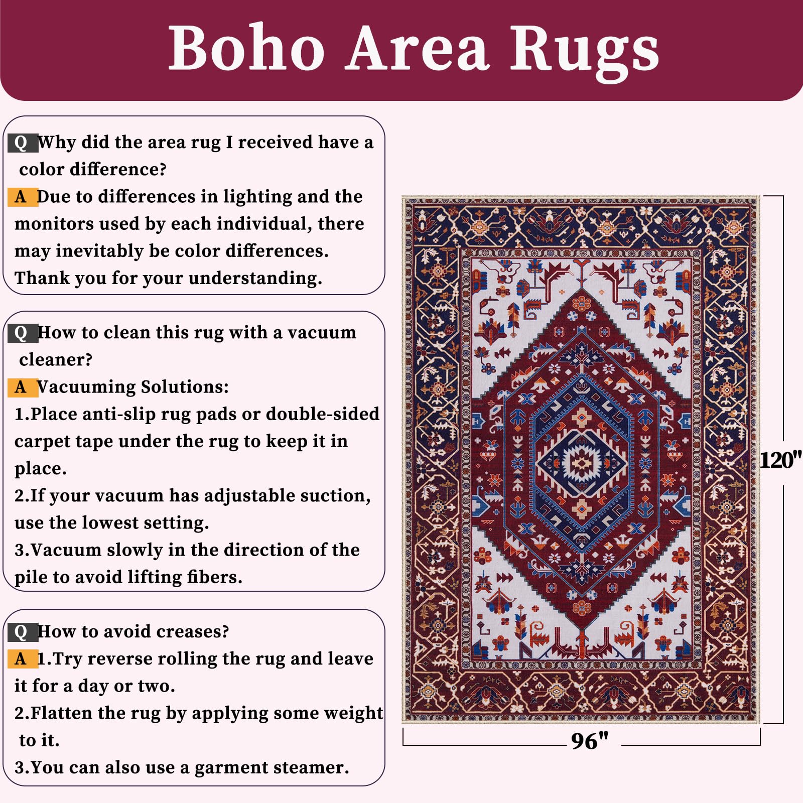 SERISSA 8x10 Washable Non Slip Boho Area Rug for Living Room