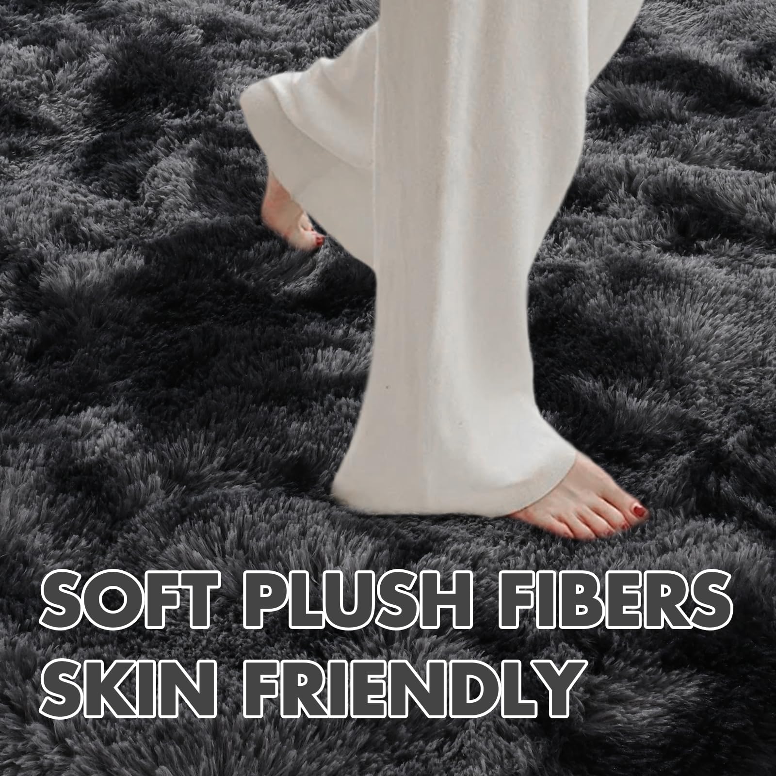 8x10 Ft Extra Large Shag Rugs for Living Room, Tie Dyed Ultra Soft Fluffy Furry Area Rugs for Bedroom Indoor Floor, Aesthetic Carpet for Kids Home Decor (Dark Grey)