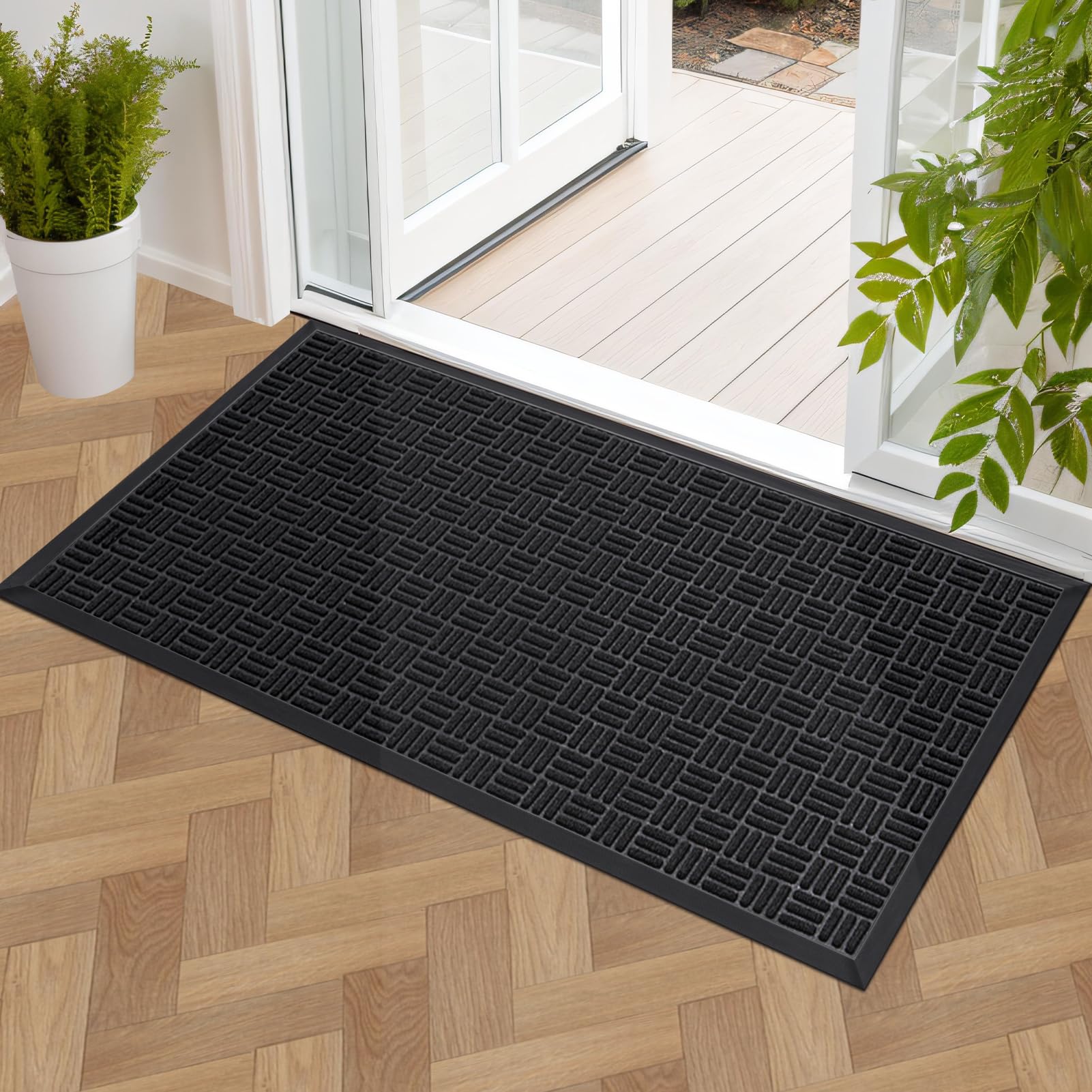 Mibao Front Door Mat Outdoor Entrance, 47" x 24" Heavy Duty Welcome Mat for Outdoor and Indoor, Waterproof Dirt Trapper Doormat, Super Absorbent Indoor Entryway Mat for Patio & Porch - Blue