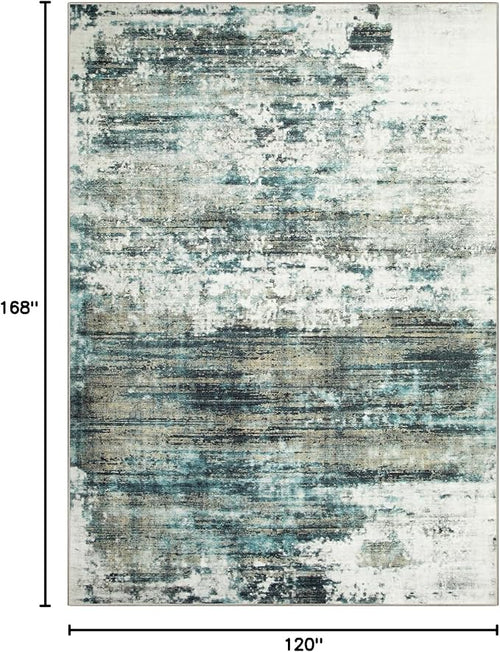 10x14 Area Rugs for Living Room: Washable Abstract Teal Green Carpet