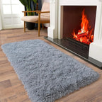 Soft Runner Rugs for Bedroom Hallways, 2x4 Grey Fluffy Shag Throw Area Rug Non Slip for Bedside Dorm, Long Shaggy Furry Carpet for Nursery Living Room