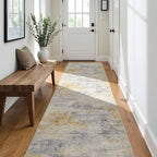 3x10 Washable Kitchen Runner Rug: Modern Abstract Runners for Hallway Soft Non Slip Rugs with Rubber Backing Low Pile Thin Floor Carpet for Entryway Bedroom Bathroom Bedside Indoor(Grey/Yellow,3x10)
