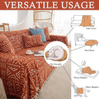 HANDONTIME Boho Aztec Sofa Slipcover for Sofa/Couch Farmhouse Geometric Couch Protector for Dogs with Tassel Brick Orange Couch Covers Sofa Cover for Dogs Cats Kids Bohemian Sofa Décor, 71" X150"