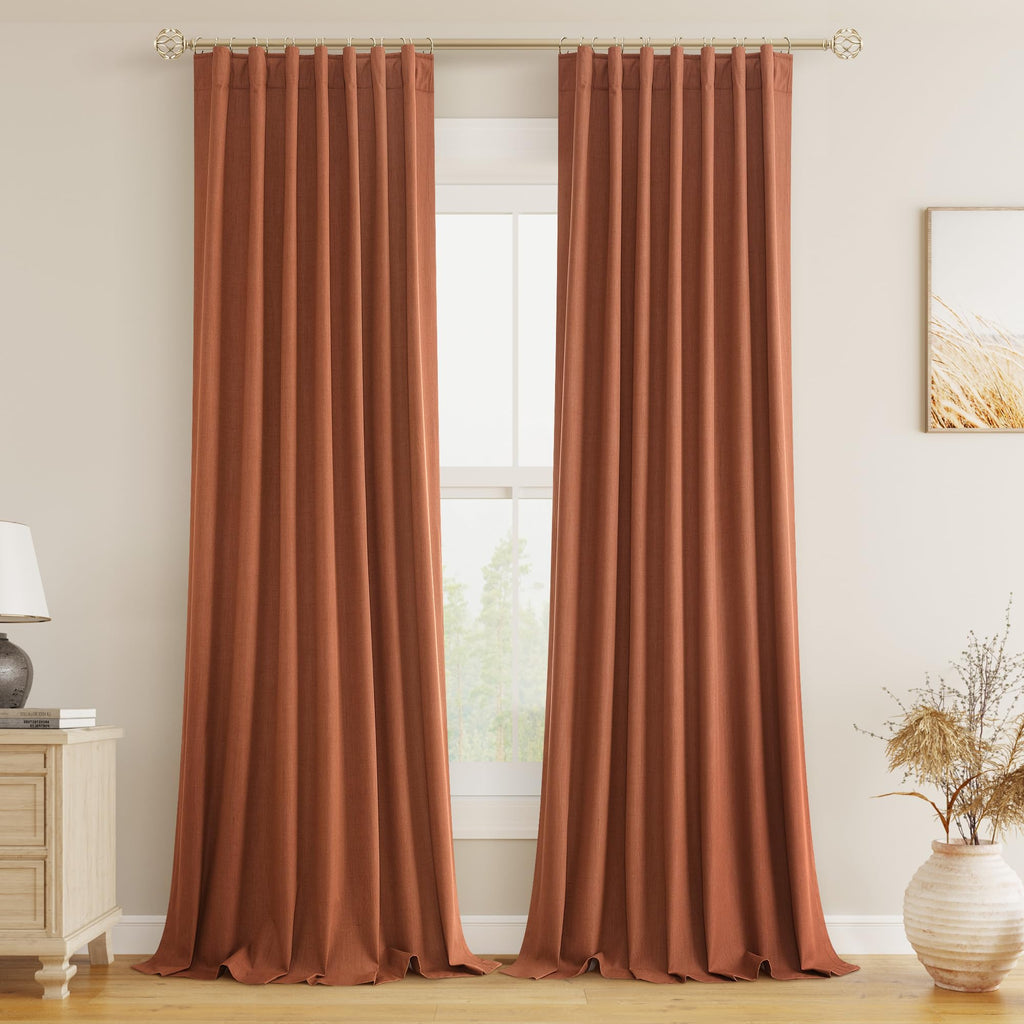 Guken Terracotta 100% Blackout Curtains 84 Inch Length 2 Panels Set Fall Curtains for Living Room Bedroom Back Tab Thermal Insulated Black Out Linen Drapes，52x84