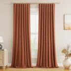 Guken Terracotta 100% Blackout Curtains 90 Inch Length 2 Panels Set Fall Curtains for Living Room Bedroom Back Tab Thermal Insulated Black Out Linen Drapes, 52x90