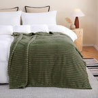 Olive Green Fleece Throw Blanket 90”×90” for Couch Sofa Bed,Super Soft Cozy Plush Microfiber Flannel Blanket with Stripes Design Lightweight for Adults,Woman,Girls