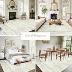 Srugn Washable Rugs 5x7 Area Rugs for Living Room,Bedroom,Dining Room- Large Ultra Soft Faux Wool Retro Carpets,Non Slip&Non-Shedding Low Pile Vintage Print Rug for Home Office Decor-Beige