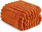 Exclusivo Mezcla Twin Size Flannel Fleece Blanket, Super Soft Striped Jacquard Bed Blanket, Lightweight Fuzzy Cozy for All Seasons, 60x80 Inches, Burnt Orange