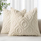 decorUhome Throw Pillow Covers 26x26 Inch Set of 2, Soft Plush Faux Wool Beige Solid Couch Pillow Covers, Accent Euro Sham Farmhouse Neutral Square Pillow Cases for Sofa Bed Living Room
