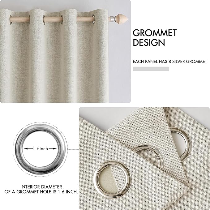 MIULEE 100% Blackout Linen Curtains for Bedroom 52x120 Inches Cream
