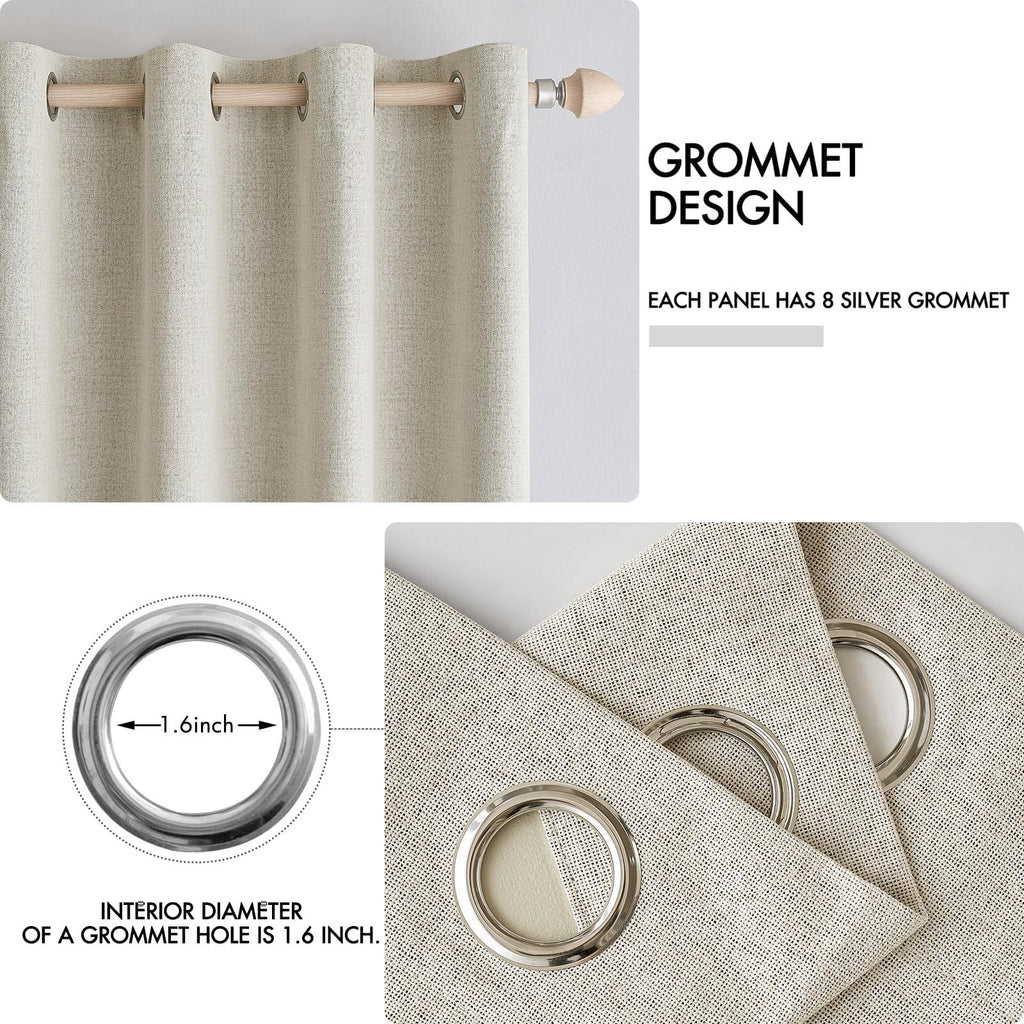 MIULEE 100% Blackout Linen Curtains for Bedroom 52x90 Inches Cream